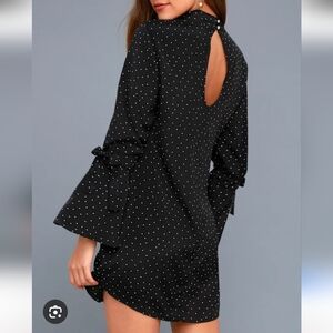 MINKPINK Etoile Black and White Polka Dot Long Sleeve Shift Dress Size Small